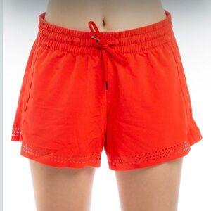 Athleta Baja Red Laser Cut Shorts Elastic Waist Drawstring Women Size 10